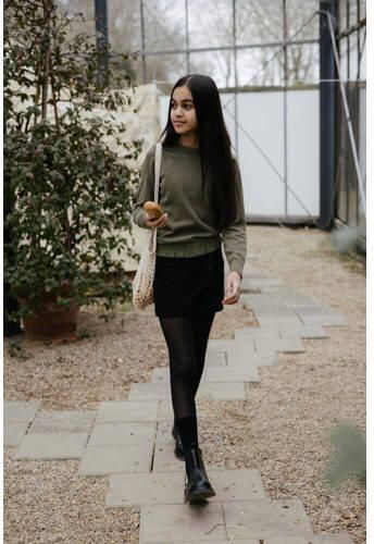 LEVV sweater FANNY met ruches olijfgroen Effen 128 - Foto 2