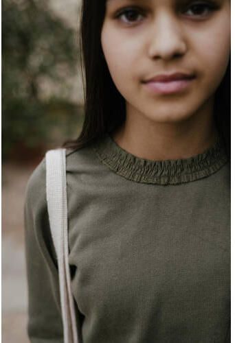 LEVV sweater FANNY met ruches olijfgroen Effen 128 - Foto 3