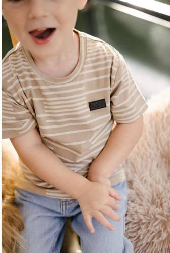 LEVV T-shirt MASON met all over print kameel wit Bruin Jongens Katoen Ronde hals 104