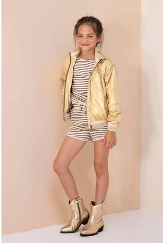 Like Flo gestreepte loose fit casual short bruin ecru Korte broek Meisjes Sweat 116