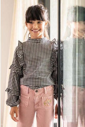 Like Flo geruite longsleeve zwart offwhite Meisjes Stretchkatoen Opstaande kraag 146 - Foto 3