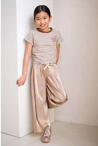 Like Flo gestreept T-shirt bruin ecru Meisjes Sweat Ronde hals Streep 104 - Foto 2
