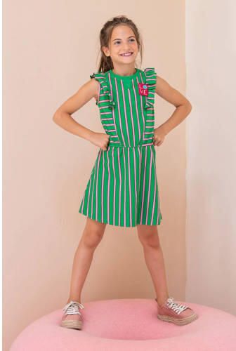 Like Flo gestreepte jurk groen roze Meisjes Stretchkatoen Ronde hals Streep 146 - Foto 2