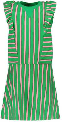 Like Flo gestreepte jurk groen roze Meisjes Stretchkatoen Ronde hals Streep 146