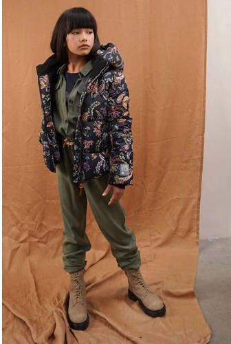 Like Flo jumpsuit army groen Meisjes Tencel (duurzaam materiaal) Klassieke kraag 104 - Foto 4