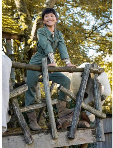 Like Flo jumpsuit army groen Meisjes Tencel (duurzaam materiaal) Klassieke kraag 104 - Foto 3