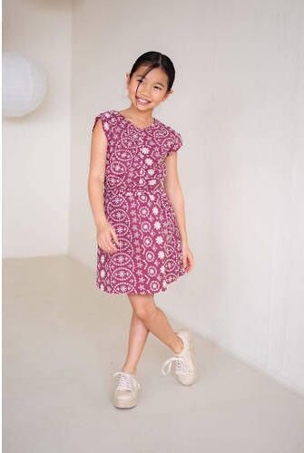 Like Flo jurk met all over print paars ecru Meisjes Katoen V-hals All over print 122