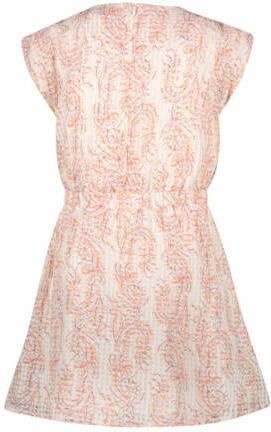 Like Flo jurk met paisleyprint en textuur oranje ecru Meisjes Katoen V-hals 104