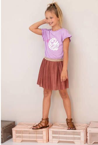 Like Flo jurk met printopdruk en ruches lila bruin Paars Meisjes Viscose Ronde hals 104
