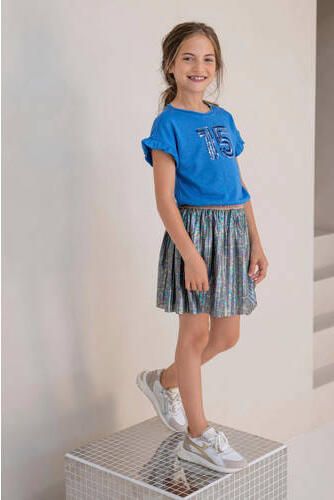 Like Flo jurk met ruches blauw multicolor Meisjes Viscose Ronde hals Meerkleurig 110 - Foto 2