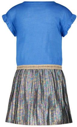 Like Flo jurk met ruches blauw multicolor Meisjes Viscose Ronde hals Meerkleurig 110 - Foto 3