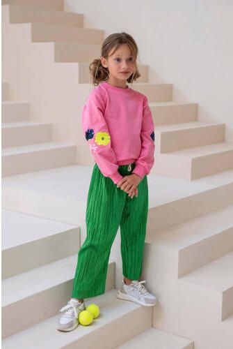 Like Flo metallic straight fit broek felgroen Meisjes Polyester Effen 104