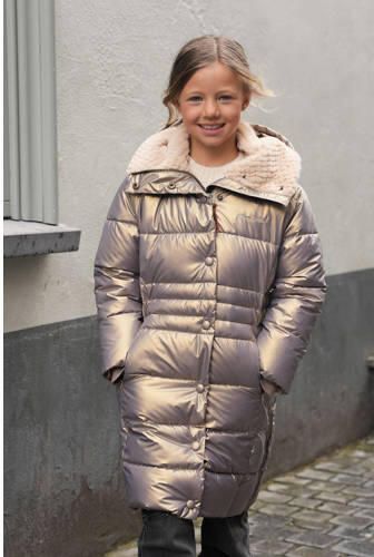 Like Flo quilted gewatteerde winterjas Abby champagne metallic Goud Meisjes Polyester Capuchon 122 128 - Foto 4
