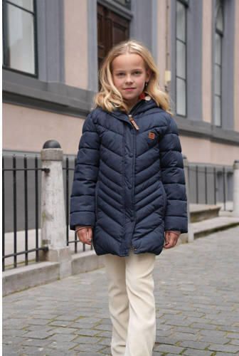 Like Flo quilted gewatteerde winterjas Alina donkerblauw Meisjes Polyamide Capuchon 134 140
