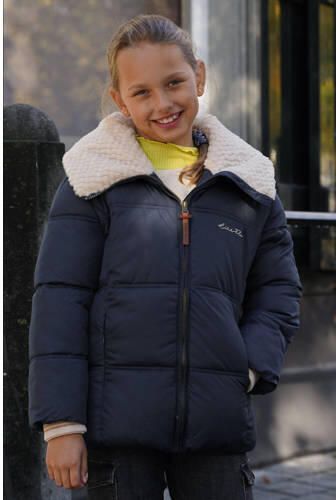 Like Flo quilted gewatteerde winterjas Amaya donkerblauw beige Meisjes Polyester Capuchon 146 152 - Foto 3