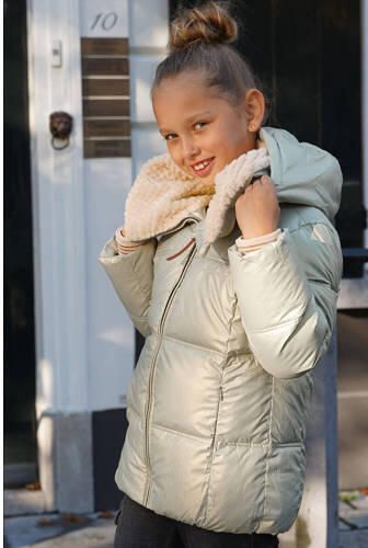 Like Flo quilted gewatteerde winterjas Amaya zachtgroen metallic beige Meisjes Polyester Capuchon 146 152