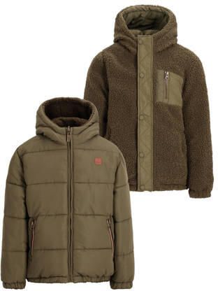 Like Flo reversible teddy winterjas donkergroen Jongens Polyester Capuchon