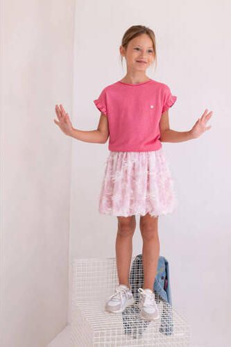 Like Flo rok met all over print en franjes lichtroze wit Meisjes Polyester 104