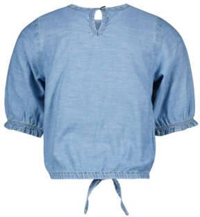 Like Flo top met printopdruk en borduursels lichtblauw Meisjes Lyocell Ronde hals 116
