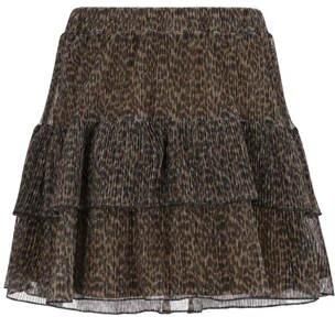 Like Flo Young korte strokenrok met plooien en panterprint bruin Meisjes Polyester
