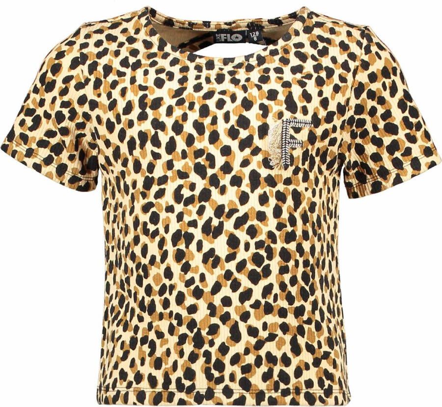 Like Flo T-shirt met dierenprint geel zwart Meisjes Polyester Ronde hals 122