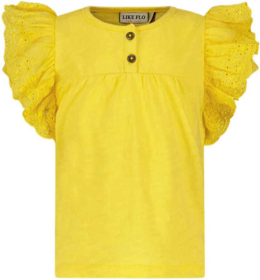 Like Flo T-shirt met ruches met broderie geel Meisjes Stretchkatoen Ronde hals 68