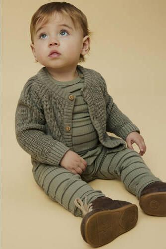 LIL' ATELIER BABY romper olijfgroen Jongens Stretchkatoen Ronde hals Streep - Foto 3
