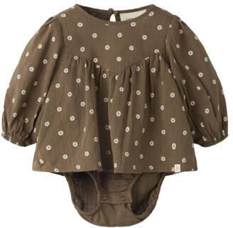 LIL' ATELIER BABY gebloemde blousetop bruin Meisjes Katoen Ronde hals