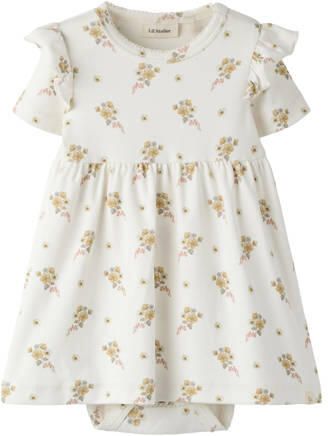 LIL' ATELIER BABY gebloemde korte jurk ecru Meisjes Stretchkatoen Ronde hals
