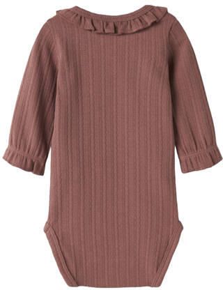 LIL' ATELIER BABY gebreide romper met ruches oudroze Meisjes Katoen Ronde hals - Foto 2