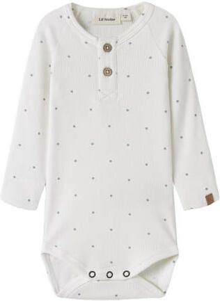 LIL' ATELIER BABY gebreide romper met stippen ecru Jongens Stretchkatoen Ronde hals