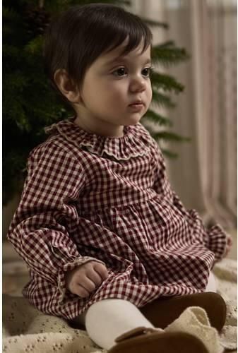 LIL' ATELIER BABY geruite korte A-lijn jurk rood wit Meisjes Katoen Peter Pan-kraag - Foto 2