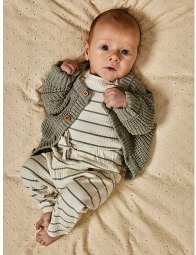 LIL' ATELIER BABY gestreepte romper NBMKAIL ecru grijs Jongens Stretchkatoen Ronde hals