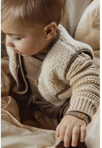 LIL' ATELIER BABY gilet NBMJONO beige bruin Jongens Teddy V-hals Effen 68 - Foto 5