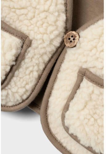LIL' ATELIER BABY gilet NBMJONO beige bruin Jongens Teddy V-hals Effen 68 - Foto 4