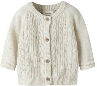 LIL' ATELIER BABY katoenen gebreid vest met kabels ecru Gemêleerd