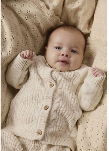 LIL' ATELIER BABY katoenen gebreid vest met kabels ecru Gemêleerd - Foto 2