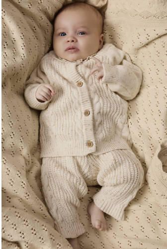 LIL' ATELIER BABY katoenen gebreid vest met kabels ecru Gemêleerd - Foto 3
