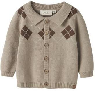 LIL' ATELIER BABY katoenen jacquard gebreid vest met print zand bruin Beige - Foto 3