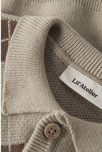 LIL' ATELIER BABY katoenen jacquard gebreid vest met print zand bruin Beige - Foto 4
