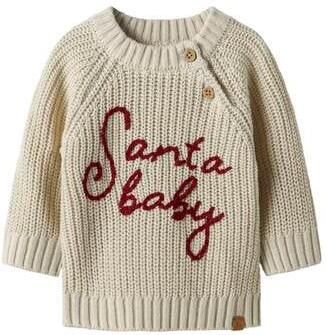 LIL' ATELIER BABY katoenen rechtvallende gebreide trui beige Effen