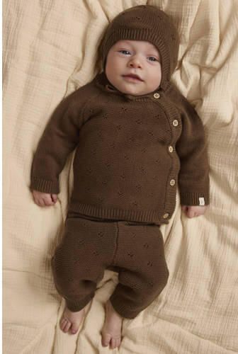 LIL' ATELIER BABY katoenen regular fit gebreide babybroek donkerbruin - Foto 2