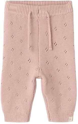 LIL' ATELIER BABY katoenen regular fit gebreide babybroek roze Effen