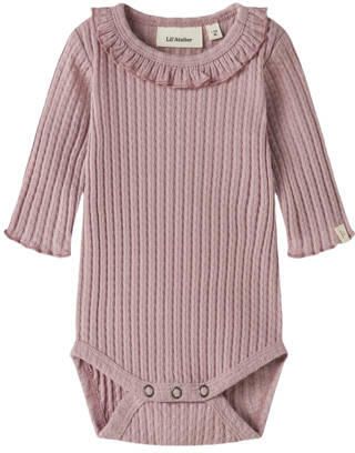 LIL' ATELIER BABY katoenen romper met ruches lichtroze Effen