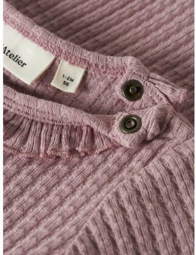 LIL' ATELIER BABY katoenen romper met ruches lichtroze Effen - Foto 2