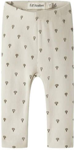 LIL' ATELIER BABY katoenen slim fit gebreide babybroek met print ecru Stretchkatoen - Foto 3