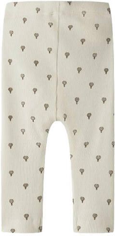 LIL' ATELIER BABY katoenen slim fit gebreide babybroek met print ecru Stretchkatoen