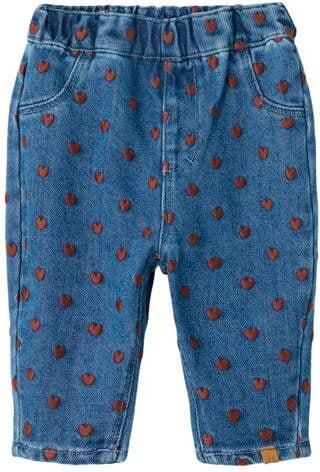 LIL' ATELIER BABY loose fit jeans met borduursels en hartjes dark blue denim Blauw