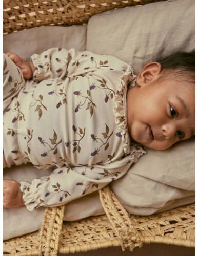 LIL' ATELIER BABY NBFGAYA romper met ruches ecru Meisjes Biologisch katoen Ronde hals 56 - Foto 2