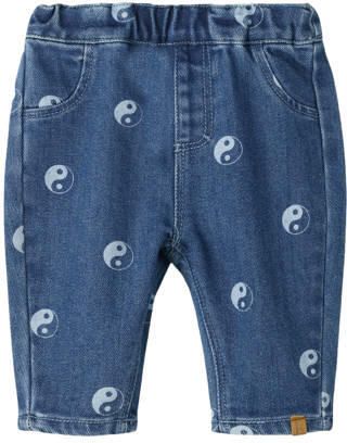 LIL' ATELIER BABY NBMLIVO loose fit jeans met print donkerblauw Jongens Denim